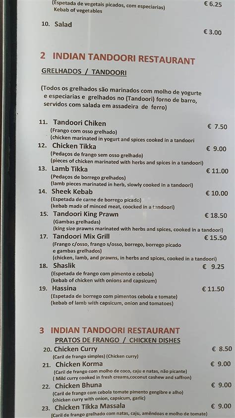 Menu Em Indian Tandoori Braga Restaurante Braga