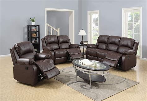 Ponliving Furniture Reclining Sofa Loveseat Chair Set Living Room Set