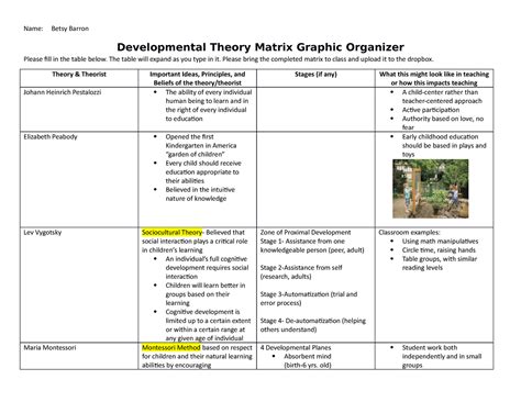 Theory Matrix Graphic Organizer Name Betsy Barron Developmental Theory Matrix Graphic