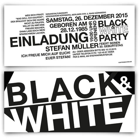 Einladungen zum Geburtstag Schwarz Weiß Black White Party