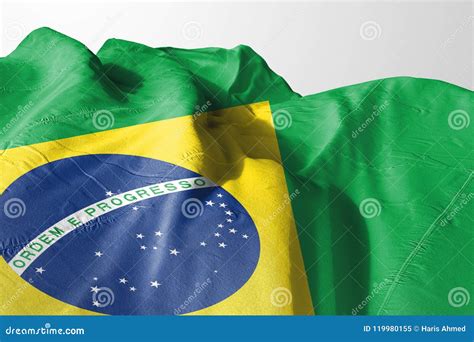 Brazil Flag Waving D Realistic Brazilian Flag Rendered Stock