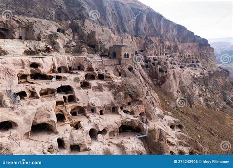 Caves Of Vardzia Monastery Carved Into Rock Georgia Stock Photo