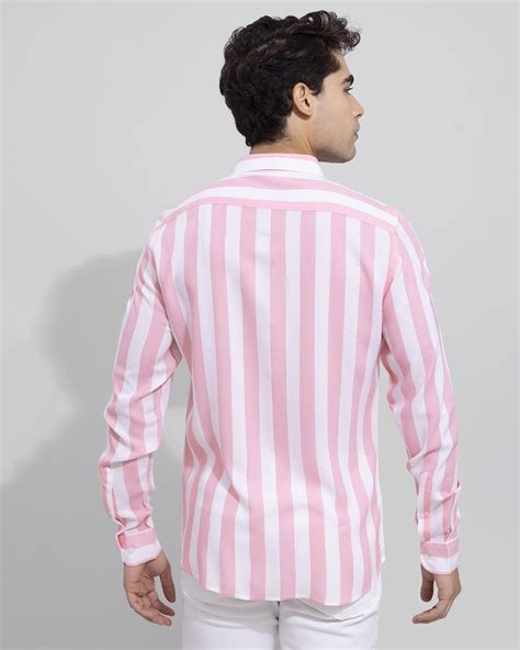 Buy Men S Pink White Striped Slim Fit Shirt For Men Pink Online At