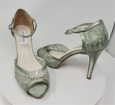 Sage Green Wedding Shoes Crystal Design Sage Green Bridal Etsy