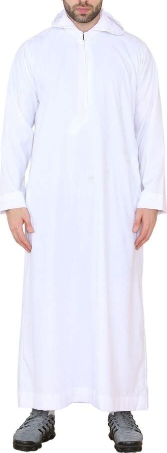 Truclothing Mens Hooded Thobe Hood Jubba Nehru Stand Collar Islamic