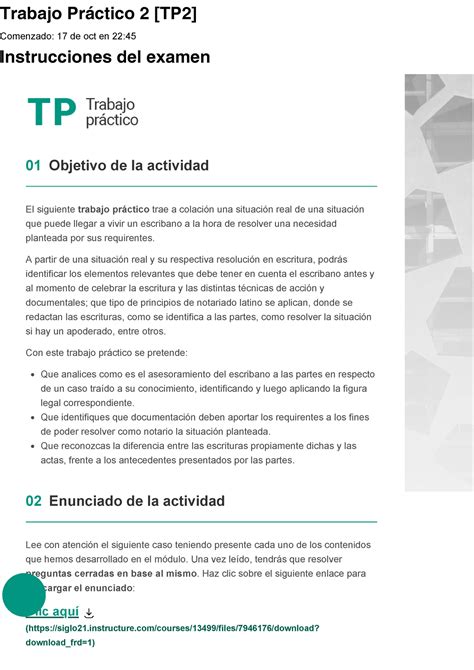 TP2 100 Trabajo práctico Trabajo Práctico 2 TP2 Comenzado 17 de