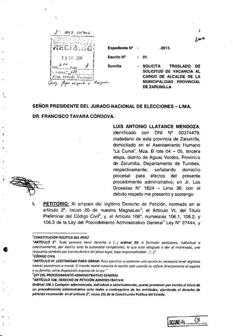 Solicita Vacancia Al Cargo De Alcalde La Municipalidad Provincial De