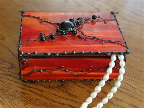 Glass Box Stained Glass Box Jewelry Box Glass Art Red Box Etsy Canada Glass Jewelry Box