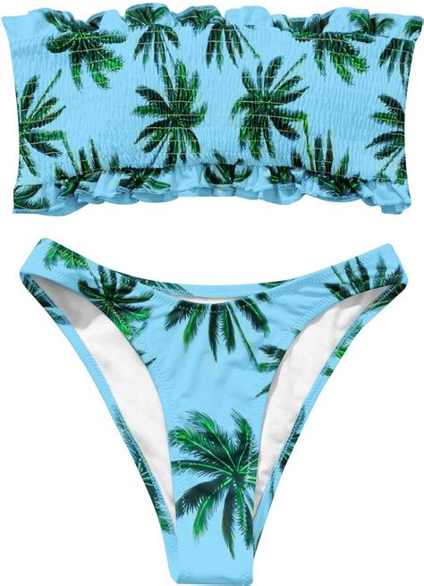 AWDX Women S High Waist Bandeau Bikini Set With Padded High Cut Sexy Thong Swimsuit Summer Off