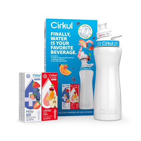 Cirkul 22oz White Stainless Steel Water Bottle Starter Kit With Blue