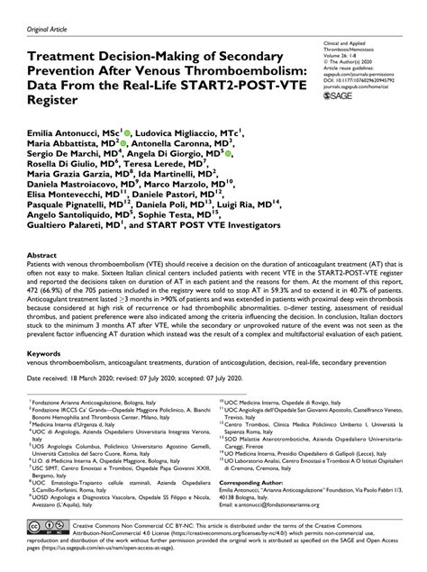 Pdf Treatment Decision Making Of Secondary Prevention After Venous Thromboembolism Data From