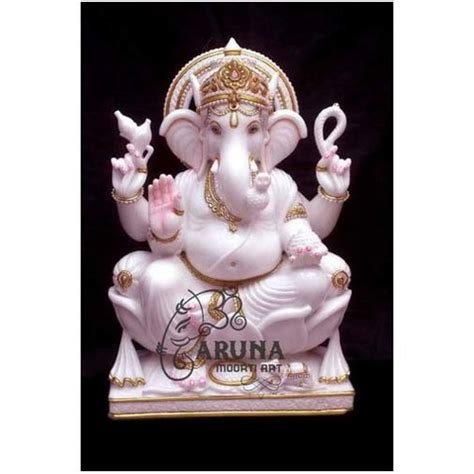 Easy To Clean Handmade Matte Pure White Marble Lord Ganesha Statue At