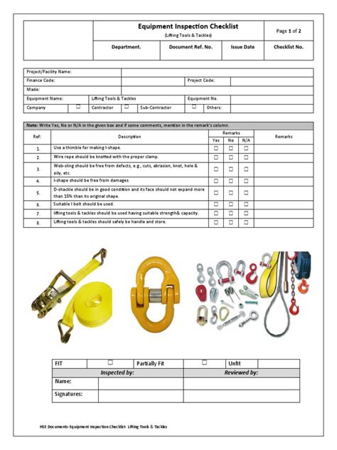 Inspection Checklist For Lifting Tools & Tackles | PDF | Manufactured ...