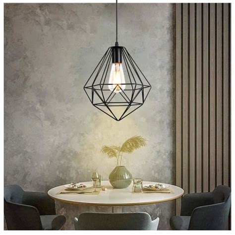 Tempas Lustre Plafonnier Suspension Cage Forme Diamant En Fer Noir