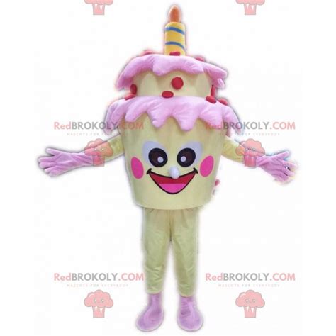 Yellow birthday cake mascot, giant cake costume - Sizes L (175-180CM)