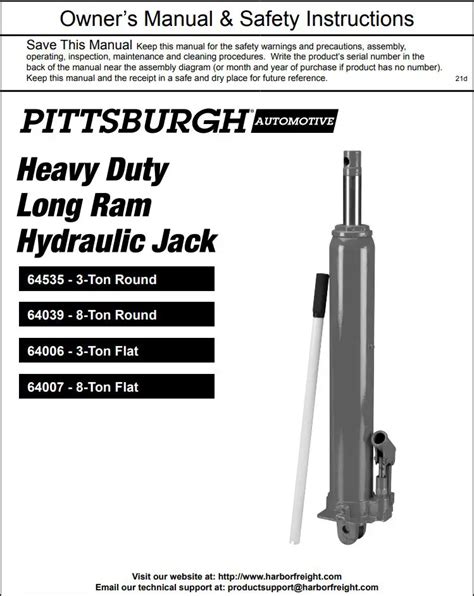 HARBOR FREIGHT 64535 Heavy Duty Long Ram Hydraulic Jack Owner S Manual