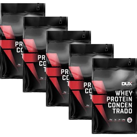 Kit 5X Whey Protein Concentrado 1800g Refil Sem Sabor Dux Nutrition