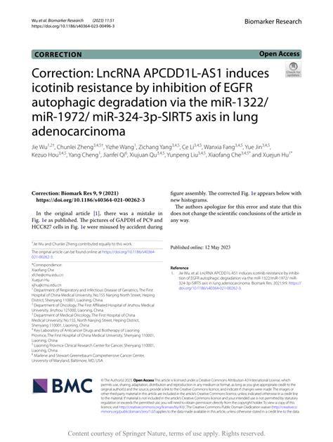 Pdf Correction Lncrna Apcdd L As Induces Icotinib Resistance By