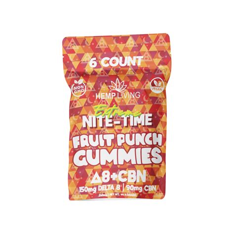 Hemp Living Extreme Nite Time Delta 8 CBN Gummies 6ct Pouch Fruit