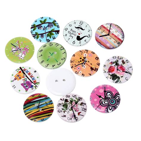 DoreenBeads Wood Sewing Button Scrapbooking Round At Random Clock