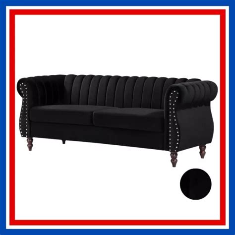 CANAPÉ CHESTERFIELD 3 places en velours noir clouté H77 cm 26 kg m3