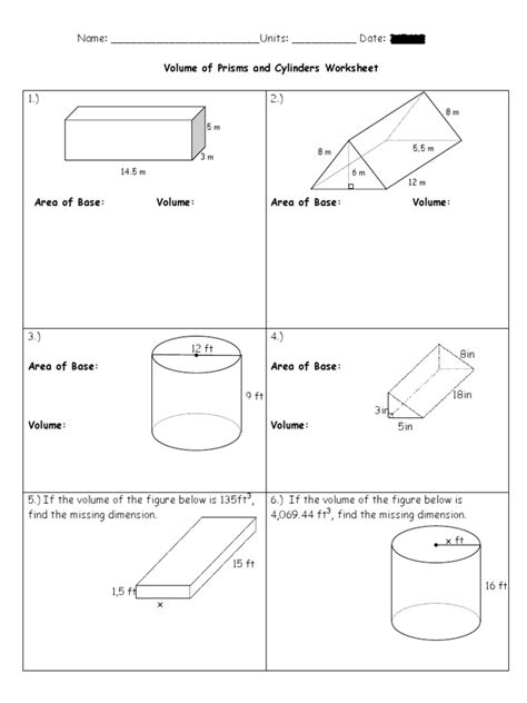 Volume of Prisms and Cylinders Worksheet | PDF | Volume | Space ...