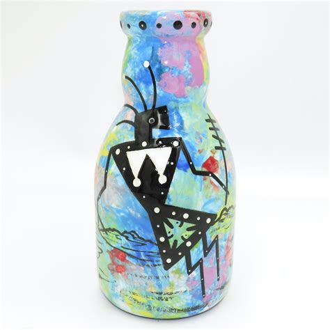 Bottle Vase With Yeibichei On Turquoise Blue Mana Pottery