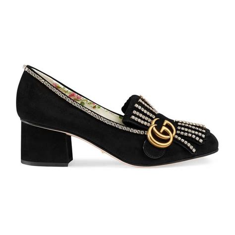 Gucci Marmont Fringed Logo And Crystal Embellished Suede Pumps In Black