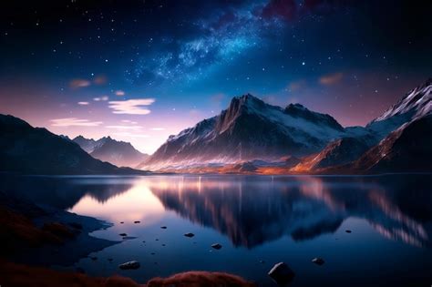 Premium Photo | Night sky stars over mountain lake illustration nature ...