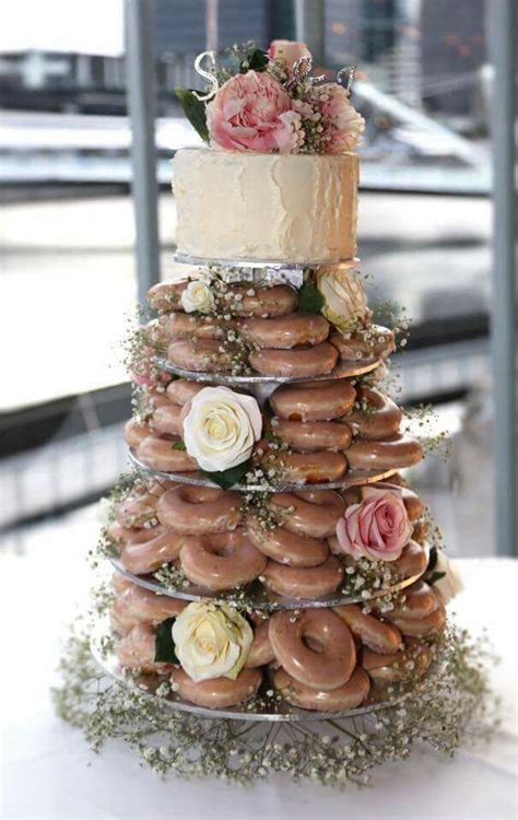 Super Cute Donut Tier With Cake On Top Wedding Donuts Donut Wedding