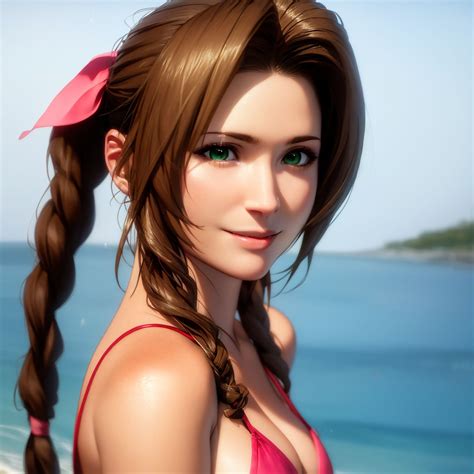 Rule 34 Aerith Gainsborough Ai Generated Beach Brown Hair Final Fantasy Final Fantasy Vii