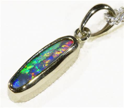 Black Opal Set In 18k White Gold Pendant CF 1142