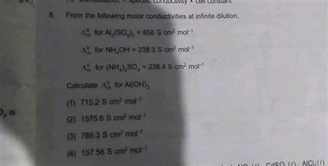 ON E Spem Cumducuvity X Cell Constant 8 From The Following Molar