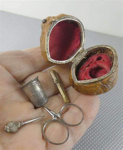 Proantic Tiny Sewing Case Nuts Pieces Circa