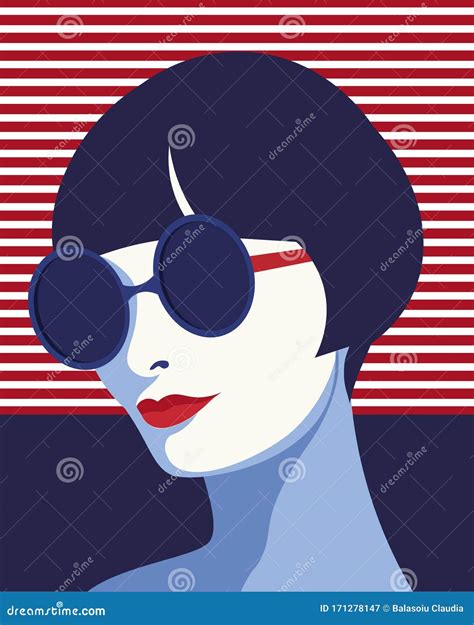 Fashion Woman With Sunglasses Art Portrait Stock Vector