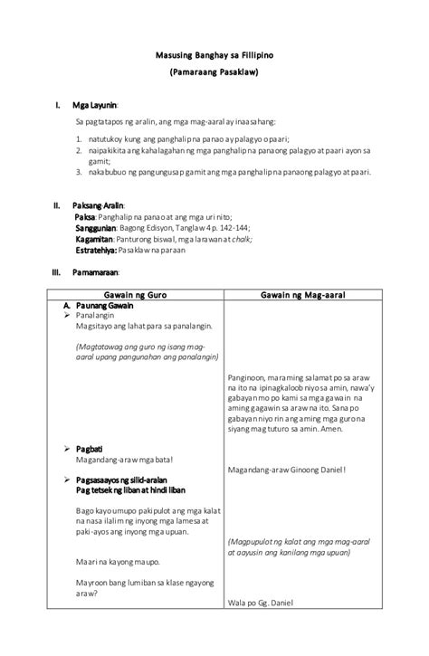 Lesson Plan Grade 2 Filipino 4th Quarter