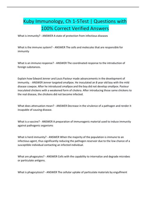 Kuby Immunology Ch 1 5Test Questions With 100 Correct Verified