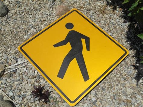 Yellow Pedestrian Crossing Sign Large Vintage Road Sign Man Etsy