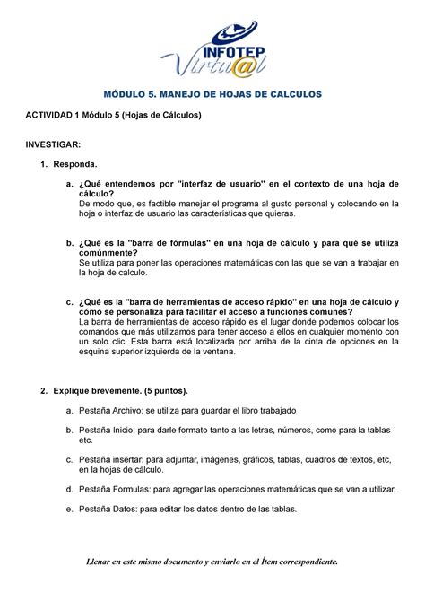 Actividad 1 Modulo 5 MÓDULO 5 MANEJO DE HOJAS DE CALCULOS ACTIVIDAD