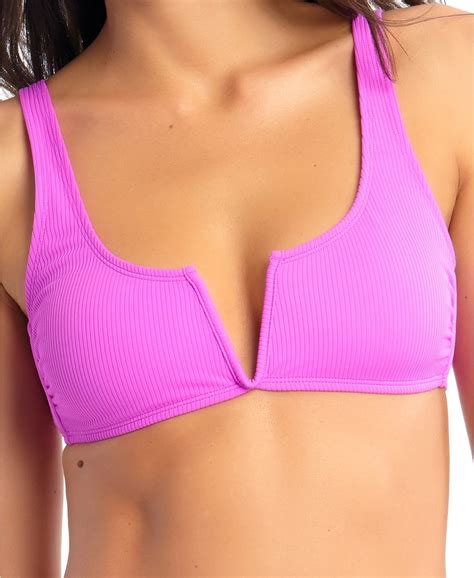 California Waves Juniors Ribbed V Wire Bralette Bikini Top Purple S