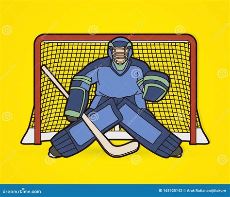 Ice Hockey Goalie Sport Player Cartoon Action Graphic Stock Vector