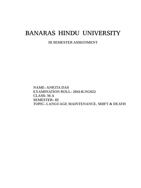 Banaras Hindu University Iii Semester Assignment Pdf Linguistics