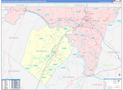 Hagerstown Martinsburg Md Metro Area Wall Map Color Cast Style By