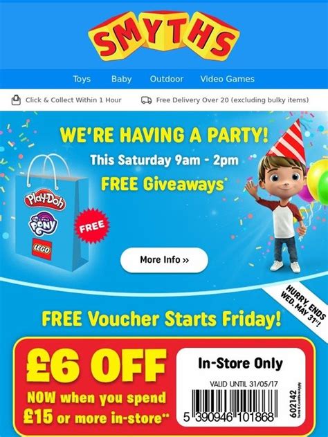 Smyths Toys Hq Were Having A Party This Saturday Free £6 Off Voucher