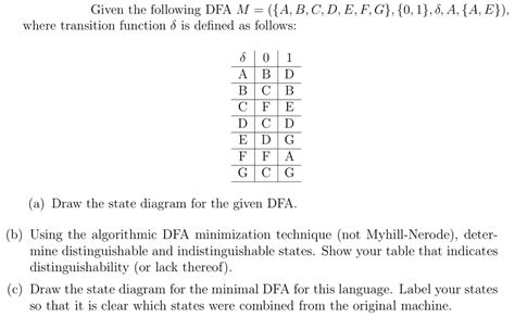 Solved Given The Following DFA M A B C D E F G 0 Chegg