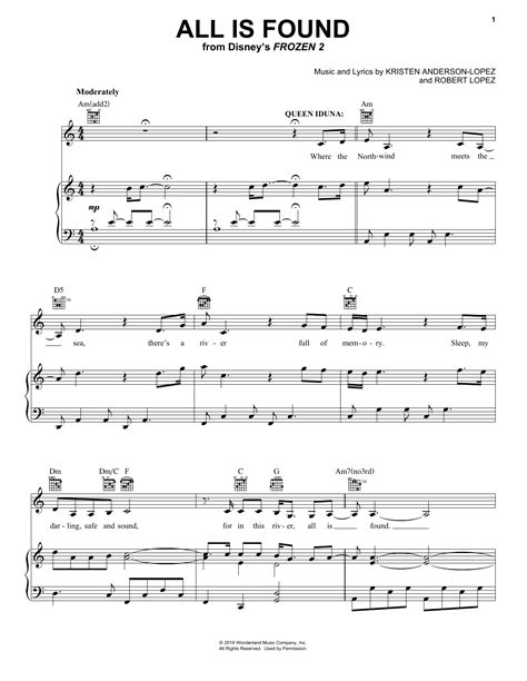 Evan Rachel Wood "All Is Found (from Disney's Frozen 2)" Sheet Music & PDF Chords | 3-Page Piano ...