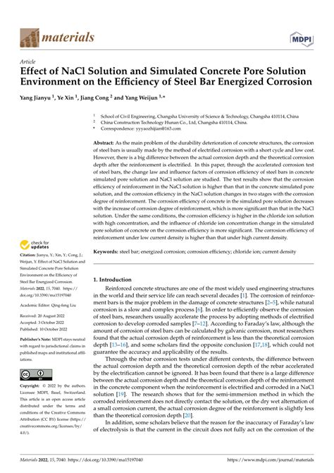 Pdf Effect Of Nacl Solution And Simulated Concrete Pore Solution