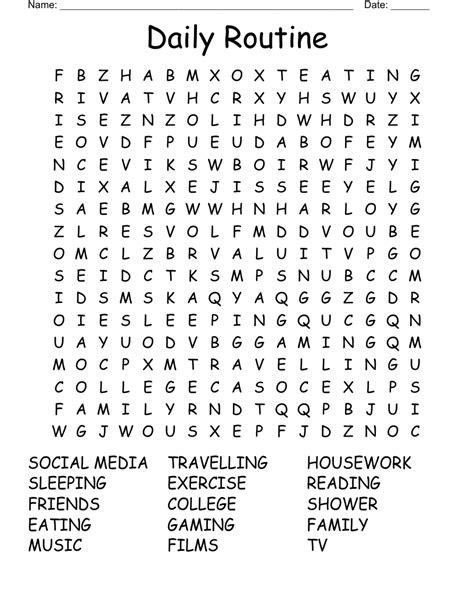 Daily Routine Word Search - WordMint