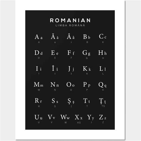 Romanian Alphabet Chart Romania Language Chart Black Romanian