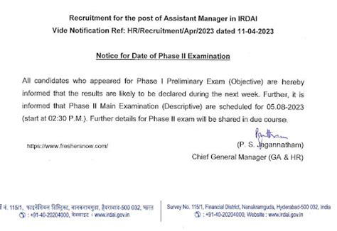 Irdai Assistant Manager Exam Date Out For Phase Exam